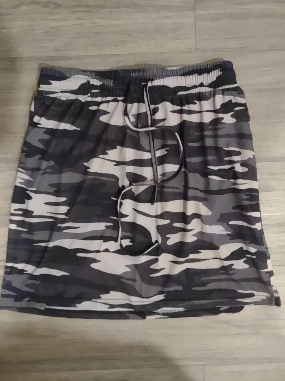 Black and White Abstract Camo Drawstring Shorts